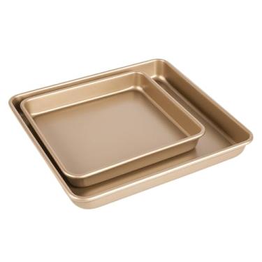 Imagem de Barlket Assadeira quadrada 28 x 28 cm e 23 x 23 cm, assadeira antiaderente resistente para torradeira, para pão, brownie e biscoito, aquece uniformemente e fácil de liberar, conjunto de 2, champanhe