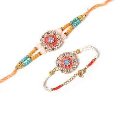 Imagem de IGH 2 Rakhi para irmão e casal Bhabhi Lumba para Bhai, cunhada, Bro Rakhi Threads on Rakshabandhan Designer Rakhee pulseira, Pack of 2, Sem Pedra Preciosa
