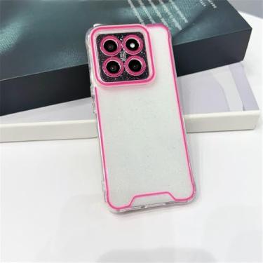 Imagem de Capa de silicone transparente com glitter luminoso neon para Xiaomi 14 13 Pro 14Pro 13Pro, proteção de câmera, capa traseira macia à prova de choque, rosa vermelha, para Xiaomi 13