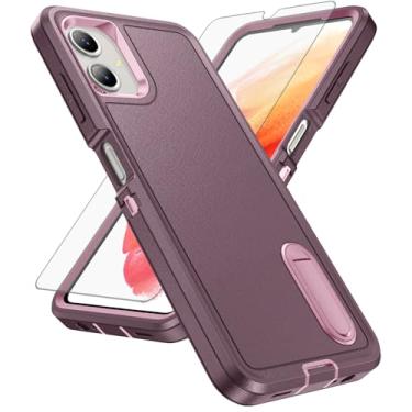 Imagem de Asuwish Capa de celular para Samsung Galaxy A06 5G com protetor de tela de vidro temperado, suporte oculto híbrido, resistente, à prova de choque, resistente, proteção Ao6 A 06 4G LTE mulheres homens