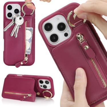 Imagem de Havaya Capa carteira para iPhone 16 Plus com porta-cartões para mulheres e homens à prova de choque com chaveiro anel suporte zíper slots para cartão de crédito couro compatível com Apple 16 Plus (6,7