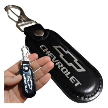 Imagem de Chaveiro Couro Preto Chevrolet Chave Carro Mosquetão Gancho Argola Lux