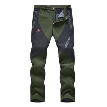 Imagem de YSENTO Calças cargo masculinas forradas com lã para esqui, neve, inverno, impermeável, softshell com isolamento térmico, Verde, 40