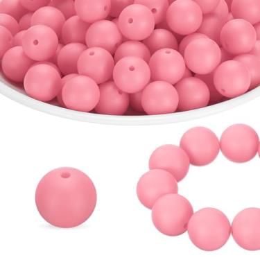 Imagem de HARFINGTON 65 peças de contas de silicone 15 mm contas focais redondas de borracha a granel para canetas, chaveiro, pulseira, colar, artesanato, faça você mesmo, rosa