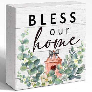 Imagem de Bless Our Home Mola de sinal de caixa de madeira, placas de bloco de madeira de mola, decoração de placa de mola de madeira para casa, jardim, quinta, prateleira, mesa, decoração de parede
