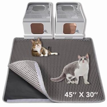Imagem de BomDa Tapete de areia para gatos, tapete de armadilha de caixa de areia grande para gatinhos, 114 x 76 cm, colmeia de camada dupla, urina e impermeável, lavável fácil de limpar, tapetes de areia para