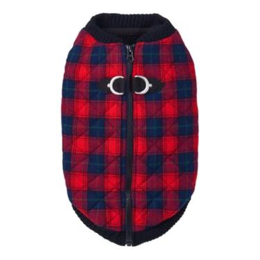 Imagem de Gooby Jaqueta de cachorro xadrez fashion – xadrez vermelho, grande – colete bomber quente com zíper e coleira de anel duplo D – Suéter de inverno resistente à água para cães pequenos – roupas para cães pequenos meninos ou cães médios