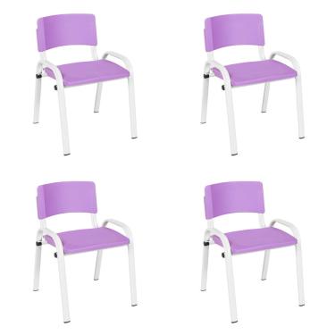 Imagem de Kit 4 Cadeiras Escolares ISO Infantil Base Branca Estrutura Metálica