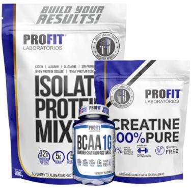 Imagem de Kit Whey Isolate Protein Mix 900g Refil + Creatina Monohidratada 100% Pura 250g + BCAA 60 tabs - Profit (Refil, Leite ninho)