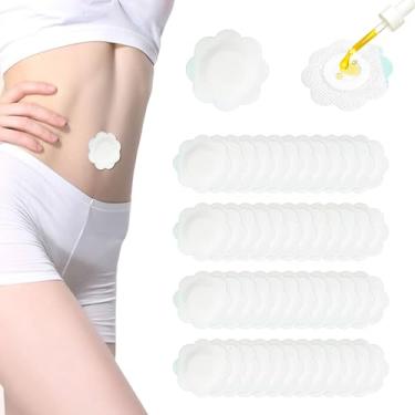 Imagem de 50 peças de adesivos de óleo de rícino, embalagem de óleo de rícino, almofadas autoadesivas descartáveis de algodão orgânico para umbigo, design antivazamento, respirável e portátil