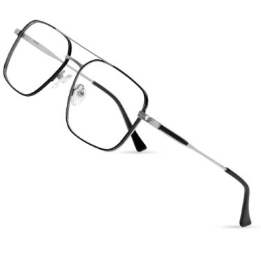 Imagem de Saraudy Óculos de lente transparente para homens, armação leve para homens, óculos sem grau, lentes substituíveis, Armação de piloto aviador prata, 54mm