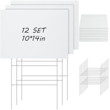 Imagem de Jetec 24 peças de placas de quintal em branco com estacas H 35,5 x 25,4 cm, gramado de plástico ondulado, faça você mesmo, placas externas de dupla face para garagem, guia, aluguel, decoração de festa