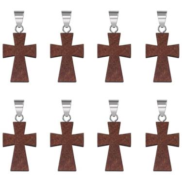 Imagem de YionZian 40 pingentes pequenos de cruz de madeira mini pingente de cruz de madera com cordões de aperto para artesanato lembrancinhas de festa de Páscoa, joias, faça você mesmo, colar, brincos