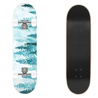 Imagem de Skate de balanço duplo de madeira de bordo de 78,7 cm x 20 cm para iniciantes, adultos, adolescentes, capacidade de 150 kg, rodas de PU, rolamentos ABEC-7, deck antiderrapante, caminhões de liga de