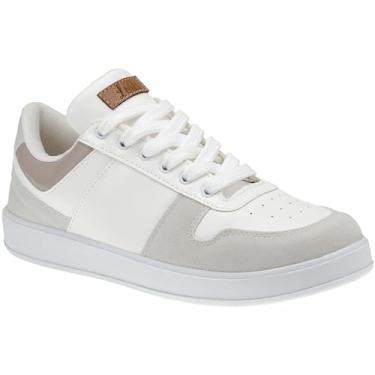 Imagem de Tênis Branco Feminino Casual Confortável com Recortes Colorido Original Lóris Shoes 7802 (Branco com areia, BR, Adulto, Numérico, 39)