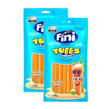 Imagem de Kit 2 Balas Fini Tubes Tropical Sabor Tangerina e Pêssego 80g