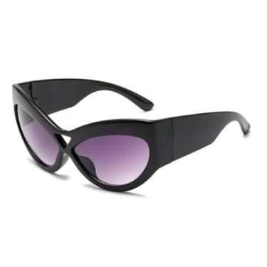 Imagem de Óculos de sol estilo gatinho com armação grande, estilo retrô, feminino, com lentes espelhadas, UV400 (preto e cinza)