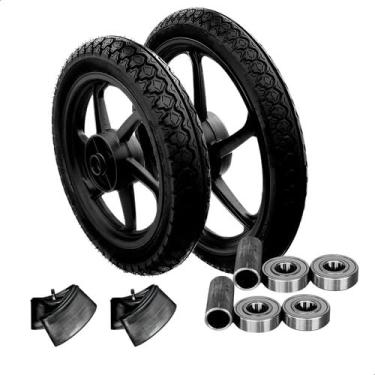 Imagem de Roda Liga Leve 6 Palitos Biz 125 C/Pneus Câmaras Rolamentos