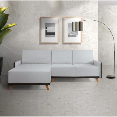 Imagem de Sofá 4 Lugares com Chaise Lado Esquerdo 258cm Sintético Geribá Cinza Claro / Preto