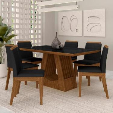 Imagem de Mesa Málaga 1,6 Com 6 Cadeiras Estofadas Freijó/pto/suede Preto - M.a 