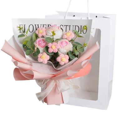 Imagem de Buquê de flores de crochê, buquê de flores de crochê com rosas tricotadas artificiais, 28 x 35 rosas com gravata borboleta para o dia, dia dos namorados, aniversário estilo 1