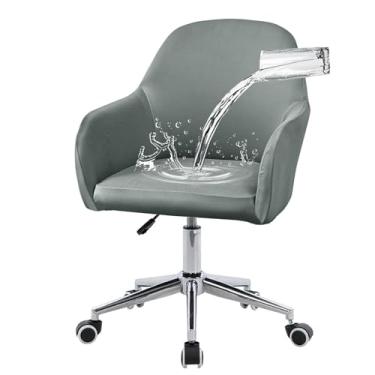 Imagem de Vapor Fitness Capas de cadeira de jantar com costas curvas elásticas com apoios de braço – capas elásticas para cadeira de escritório, protetor giratório para penteadeira, sala de estar, quarto (cinza