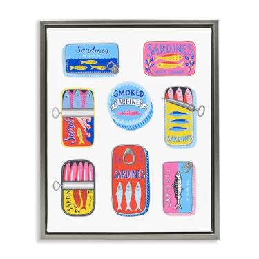 Imagem de Stupell Industries Latas de sardinha brilhante e pastel com moldura cinza flutuante design de arte de parede por Bex Morley Design, 21 x 17