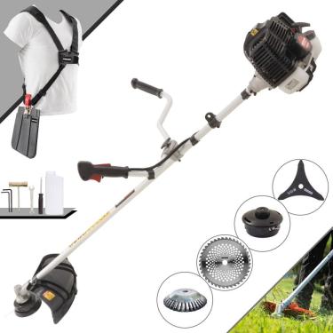 Imagem de Máquina de Cortar Grama Kawashima KW43-LE À Gasolina 2T 43cc 1,7HP 10.000rpm Roçadeira Com Carretel + Faca 3 Pontas + Faca 40 Dentes + Escova de Aço