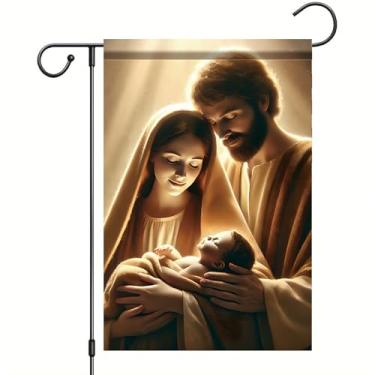 Imagem de Saoplasa Bandeira de jardim de Natal presépio cena de sagrada família 30,5 x 45,7 cm Faixa dupla face para quintal externo para decoração de Natal religiosa cristã bebê Jesus manjedoura espiritual