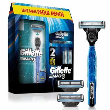 Imagem de Kit Barbeador Gillette Mach 3 Acqua Grip 1 Aparelho + 2 Cargas