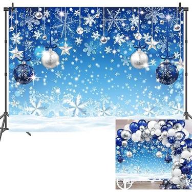 Imagem de BAIFNEZ Fundo de bolas de floco de neve de inverno com glitter azul pérola pano de fundo de Natal véspera de ano novo fundo de festa familiar mundo gelo faixa de suprimentos de festa infantil (18 x