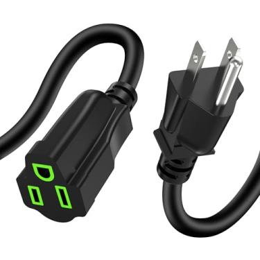 Imagem de Cabo de extensão de energia de 0,2 m/15,2 cm, cabo de extensão elétrica curto, 3 pinos, saída única, uso externo, interno, resistente, impermeável, flexível, cabo SJTW 16AWG