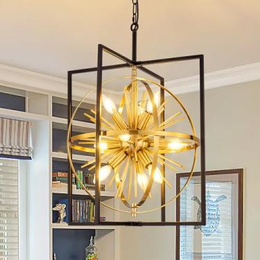 Imagem de Wellmet Luminária pendente de ouro preto, lustre Sputinik moderno, lustre de fazenda dourado, para sala de estar, sala de jantar, quarto, corredor, restaurante