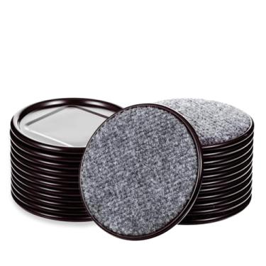 Imagem de mekueeex Protetores De Piso Feltro Reutilizáveis Redondos 4" Com Base Carpete, Deslizantes Para Proteger Pisos Madeira, Azulejo Ou Laminado Contra Arranhões, Marrom/Cinza (Pacote 16)