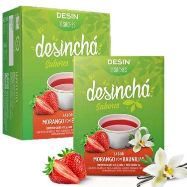 Imagem de Kit 2 Caixas Desinchá Morango com Baunilha Suplemento Alimentar Sachês