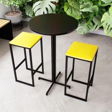 Imagem de Conjunto Mesa Alta Bar Bistrô Redonda Preta 2 Bancos Estofado Industri