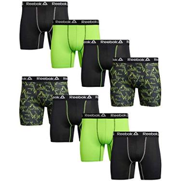 Imagem de Cueca boxer masculina Reebok Performance com bolsa confortável (pacote com 8), Black/Black Print/Black/Green, Small