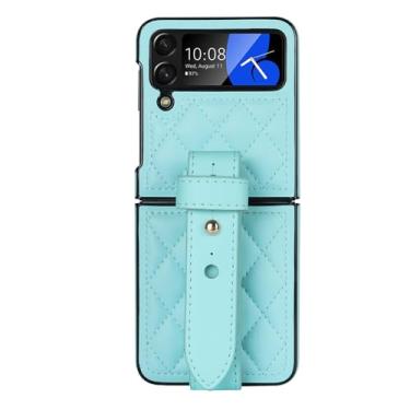 Imagem de Capa dobrável de couro com faixa de pulso para Samsung Galaxy Z Flip 3 4 5 6 capa, azul celeste, para Z Flip5
