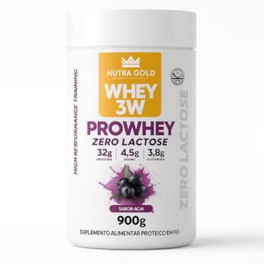 Imagem de Whey Protein 3w Nutra Gold Zero Lactose Pote 900g com 32g de Proteina por dose (900, Açaí)