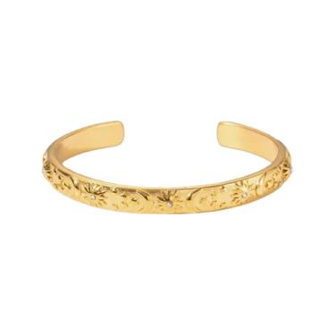 Imagem de Pulseira Boho de Ouro Grosso para Wemen, Aço Inoxidável Sol Lua Estrela Padrão Pulseiras O Orgulho Bling Bold Empilhável Pulseiras Joias Presente Moderno, One Size, Aço inoxidável, Sem Pedra Preciosa