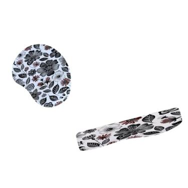 Imagem de Kit Mouse Pad e Apoio de Teclado - Floral Preto e Branco