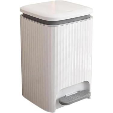 Imagem de Lixeira Lixeira De Plástico Quadrada De 9/12 Litros Com Tampa, Tampa De Abertura Dupla Pedal Lixeira Com Anel De Pressão Embutido Para Sala De Estar, Quarto, Cozinha, Banhe, White Gray, 9L