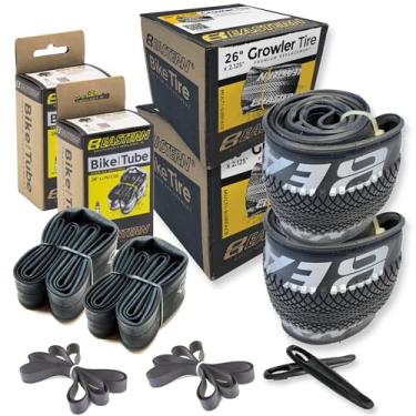 Imagem de Growler Tire Kits de substituição de pneu de 66 x 5,12 cm com ou sem tubos internos. Inclui ferramentas. Serve para bicicletas com aro ou rodas de 26 x 1,75 ou 26 x 2,125. (logotipo prateado, pacote