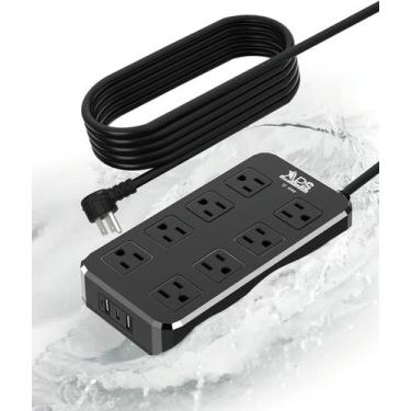 Imagem de Power Strip APS, 8 tomadas, 3 USB (1 USB-C), 10 pés, impermeável, pret