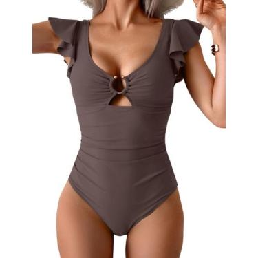 Imagem de Roupa de banho feminina One Piece Tummy Control Ruffle Coffee - Eomeni