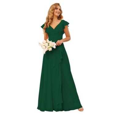 Imagem de Vestido de dama de honra TIRAS com babados, chiffon, verde esmeralda, 