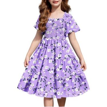 Imagem de Vestido Arshiner Purple Floral para meninas de 5 a 6 anos de poliéster