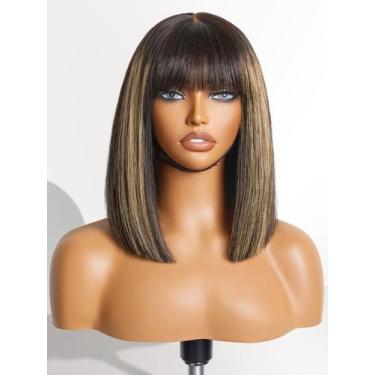 Imagem de Peruca LUVME HAIR Blonde Highlight Bob 30cm de cabelo humano com franj