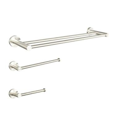 Imagem de Barra de toalha de aço inoxidável níquel escovado, acessórios de banheiro de parede, saboneteira, porta-toalhas de mão, capa para caixa de papel higiênico, conjunto de 3 peças A