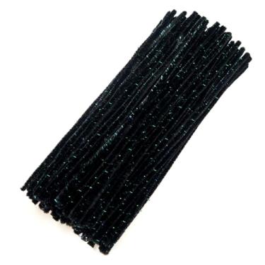 Imagem de TOAOB 100 peças de limpadores de cachimbo pretos com glitter hastes grossas metálicas de chenille de 30,5 cm, suprimentos de artesanato para projetos de arte faça-você-mesmo, decorações de casa
